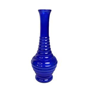 Vintage Cobalt Blue Mid-Century Modern Beehive Ribbed Glass Vase